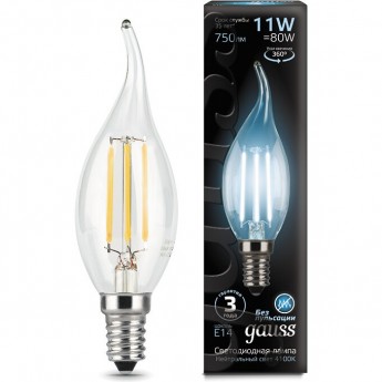 Лампа GAUSS BLACK LED FILAMENT Свеча на ветру E14 11W 750LM 4100K 1/10/50