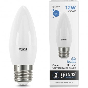 Лампа GAUSS ELEMENTARY Свеча 12W 950lm 6500K E27 LED
