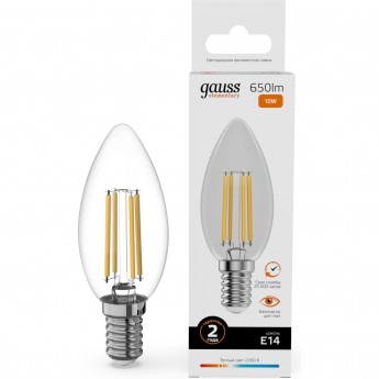 Лампа GAUSS FILAMENT ELEMENTARY Свеча 10W 650lm 2700К Е14 LED 1/10/100