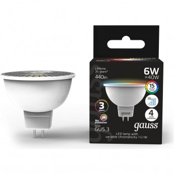 Лампа GAUSS MR16 6W GU5.3 RGBW+димирование LED