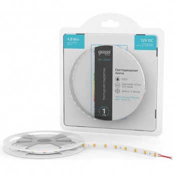 Лента GAUSS BASIC LED 2835/60 12V 4,8W/m 312lm/m 4000K 8mm IP20 2m