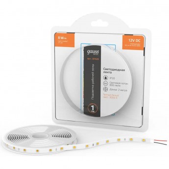 Лента GAUSS BASIC LED 5050/60 12V 8W/m 800lm/m 3000K 10mm IP20 2m