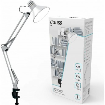 Светильник настольный GAUSS модель GTL001 220-240V E27 белый струбцина 1/16